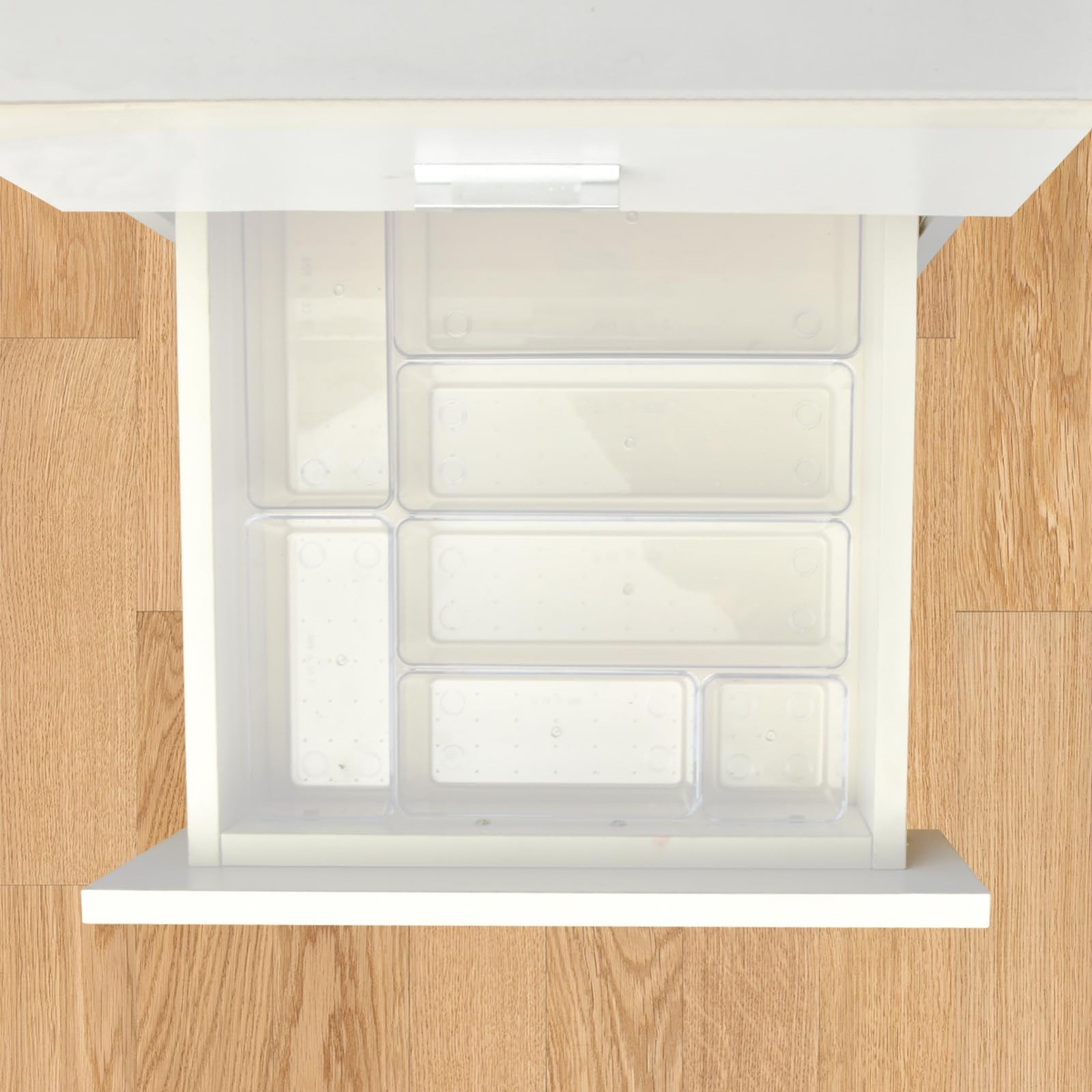 Clear Plastic Drawer Organizers Set of 15, 4 Sizes for Kitchen & Office