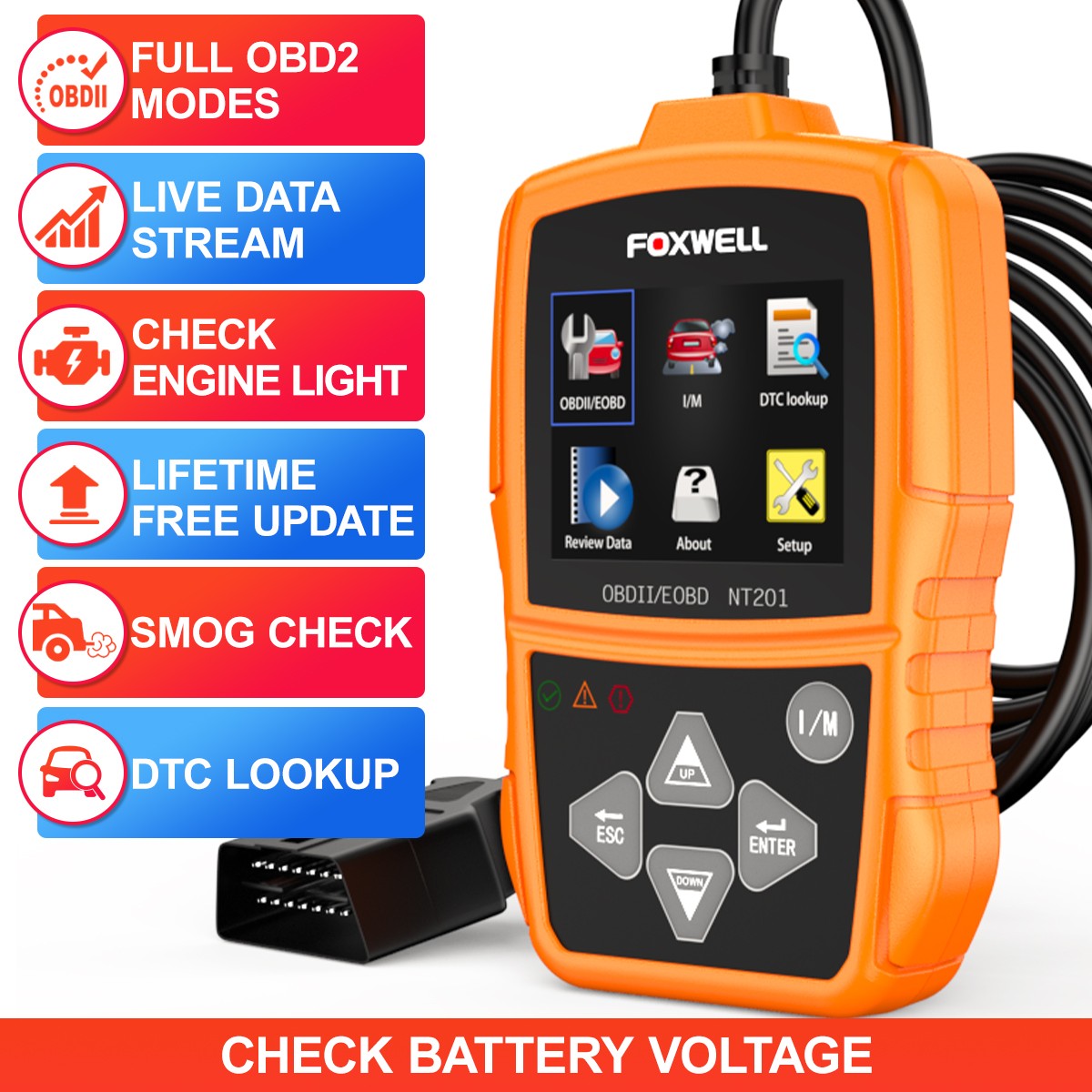 Foxwell NT201 Car Code Reader OBD2 Scanner Diagnostic Tool Check Engine Fault