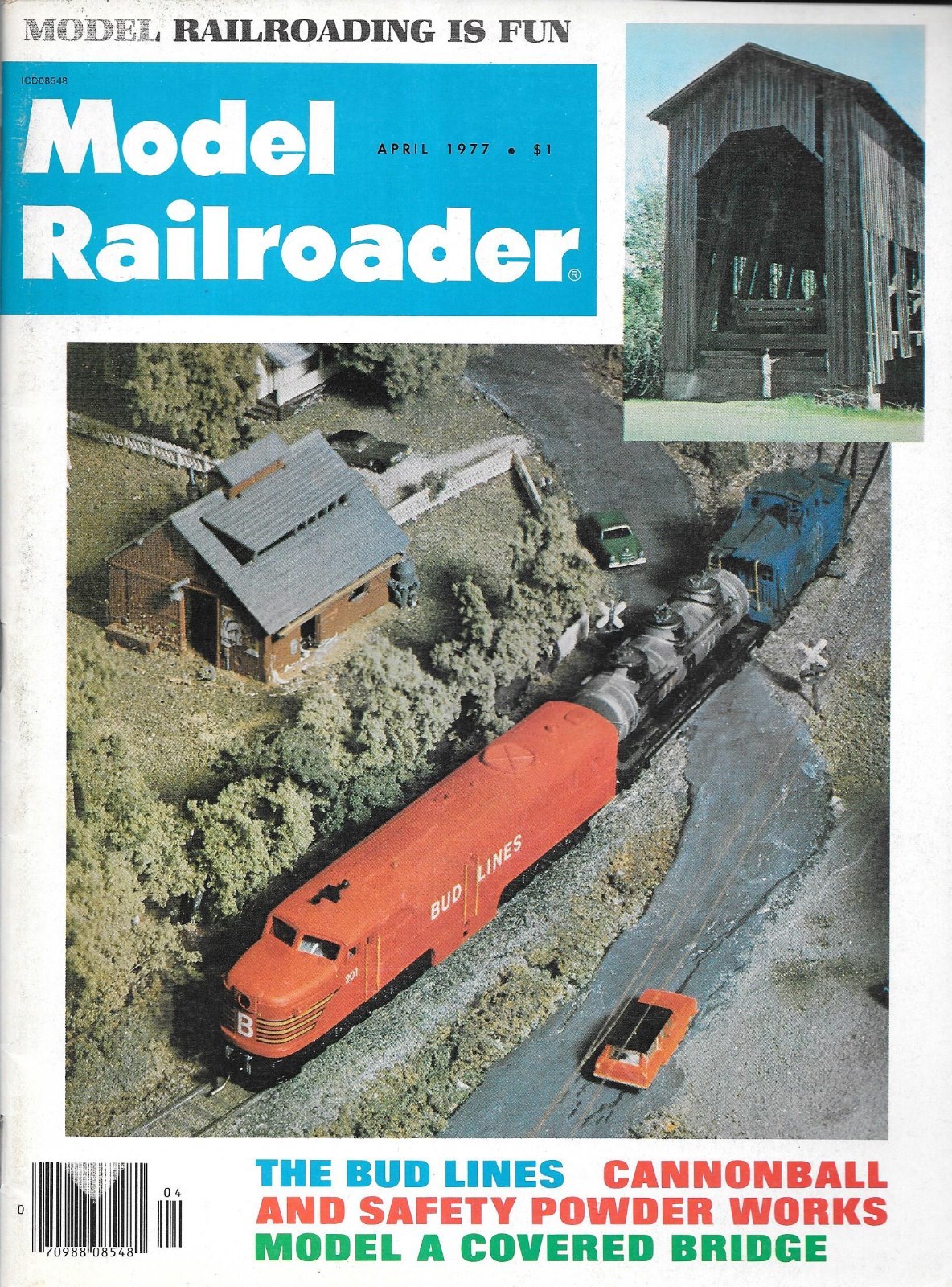 Model Railroader April 1977 Covered Bridge Powder Works Building Aging Diesels