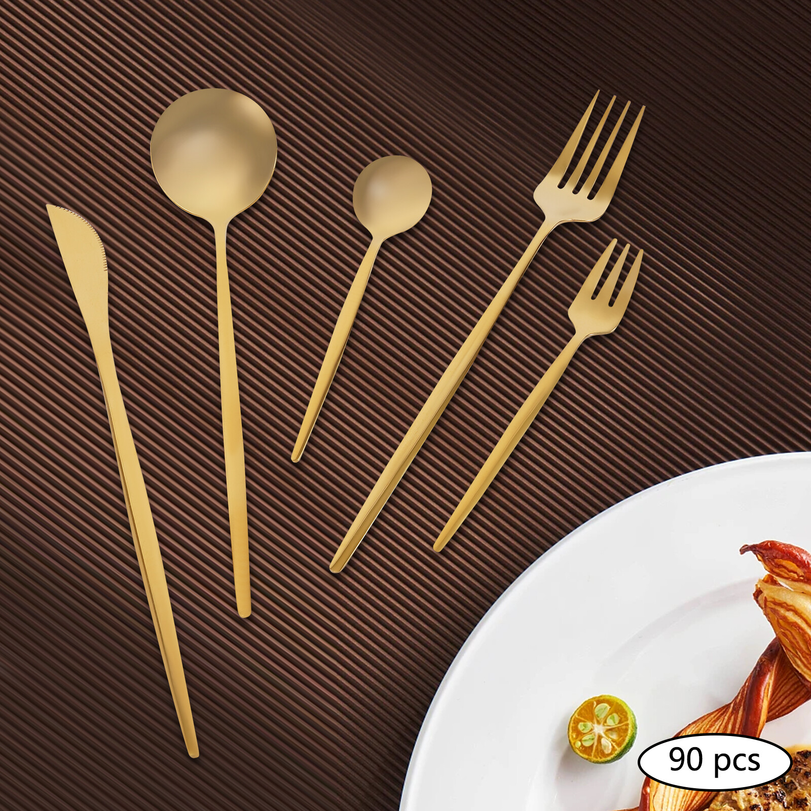 90 Pieces Gold Silverware Set Modern Stainless Steel Flatware Set Service For 18