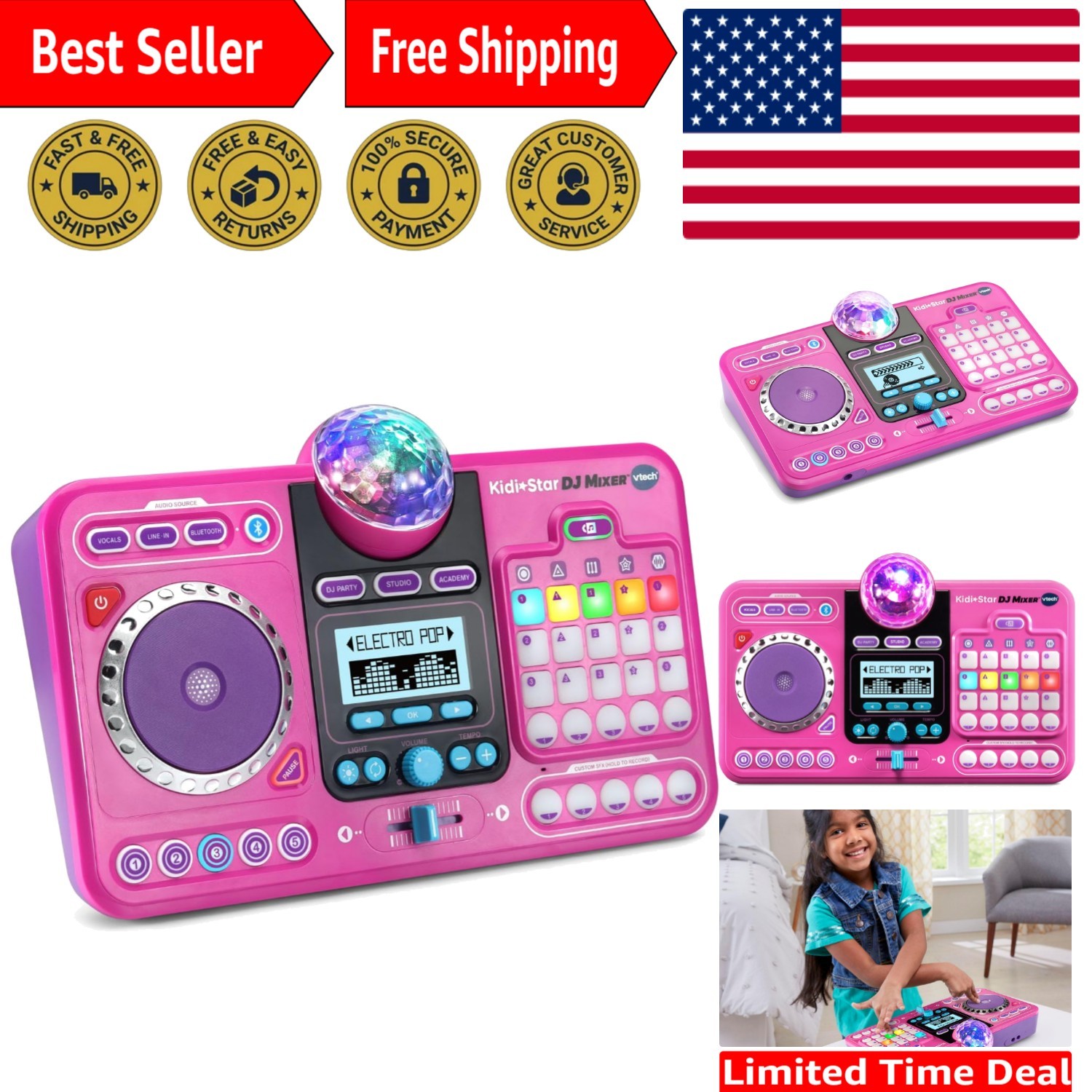 Creative Kidi Star DJ Mixer in Pink - 2000+ Sounds & Bluetooth Connectivity