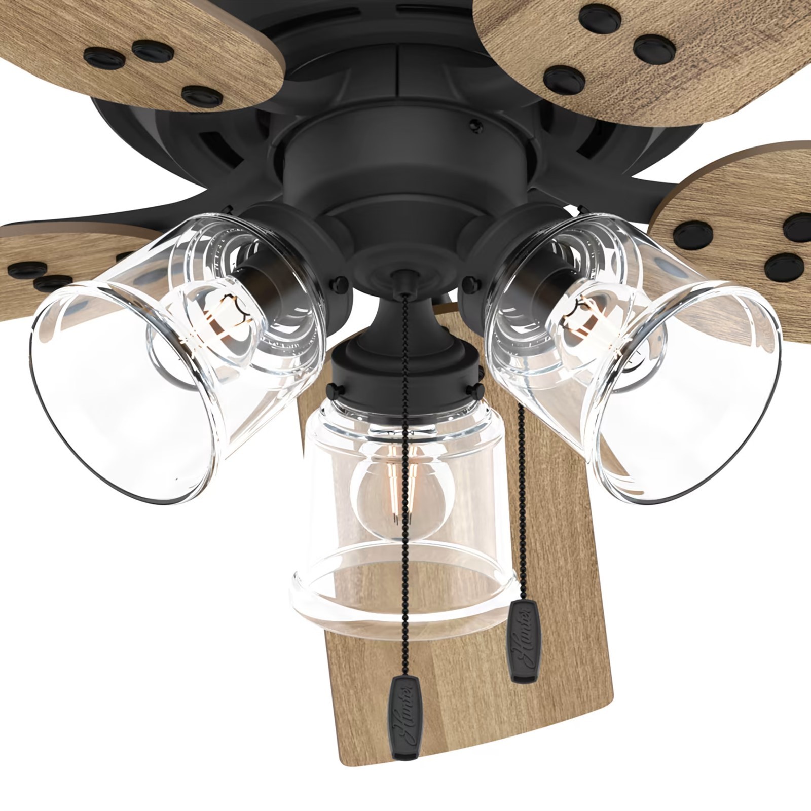Hunter Fan 52 inch Matte Black Indoor Ceiling Fan with Light and Pull Chain