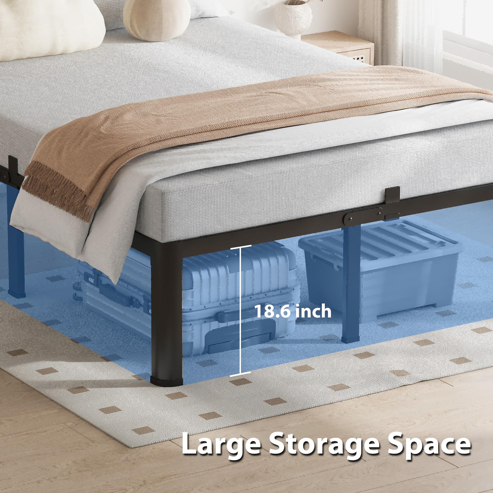 20 Inch Queen Bed Frame with Round Corners No Box Spring Needed