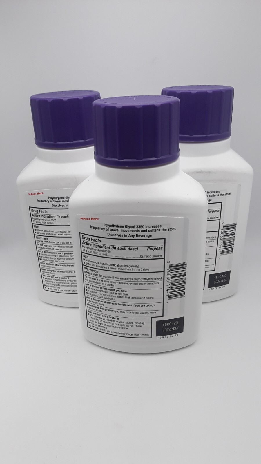 3 pack Basic Care Amazon Clear Lax Laxative 8.3oz Unflavored Powder Exp 12/26