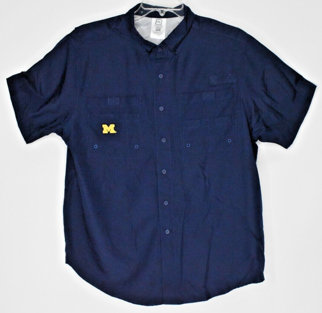 Pro Edge Michigan Wolverines Men's Short Sleeve Moisture Wicking Fishing Shirt