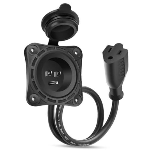 1 Pack 15 Amp RV Shore Power Inlet Socket,125V AC Port RV 1 Pack 18 inch Cord
