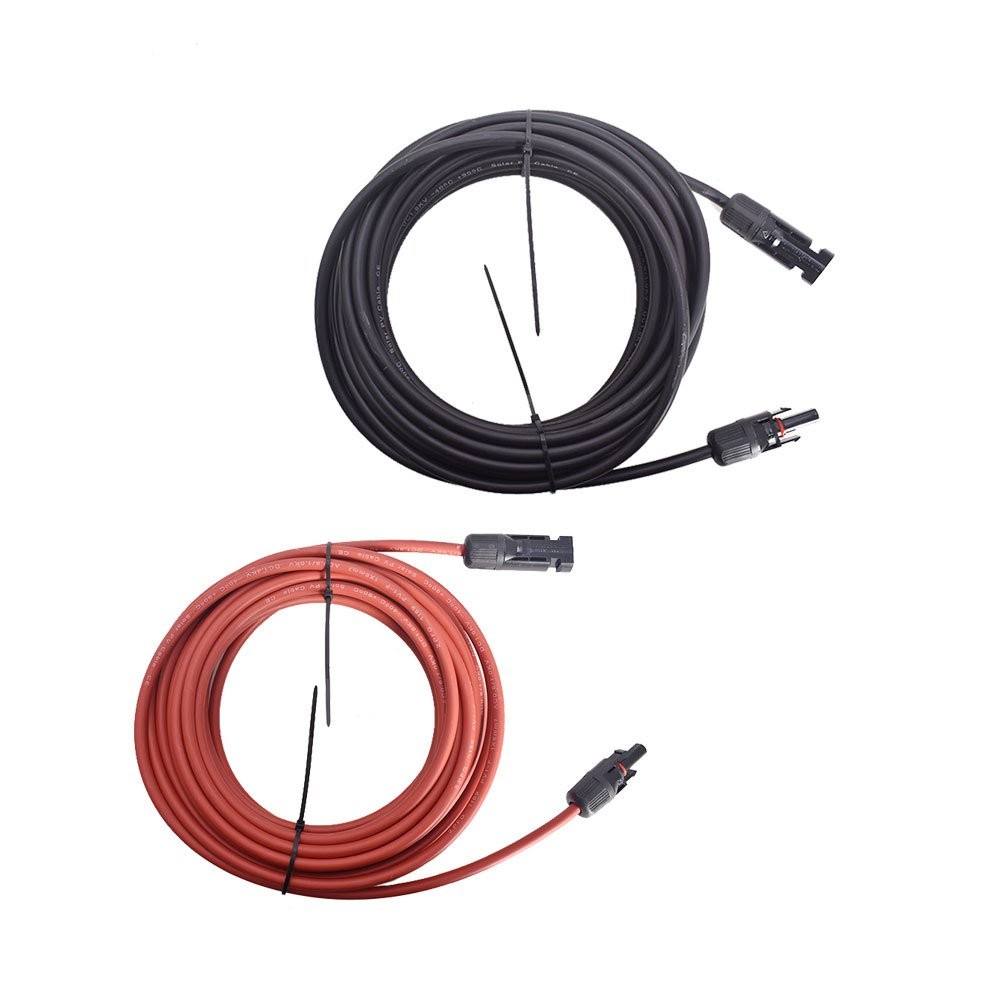 25 Feet 1 Pair 10AWG Black + Red Solar Panel Extension Cable Wire Connector