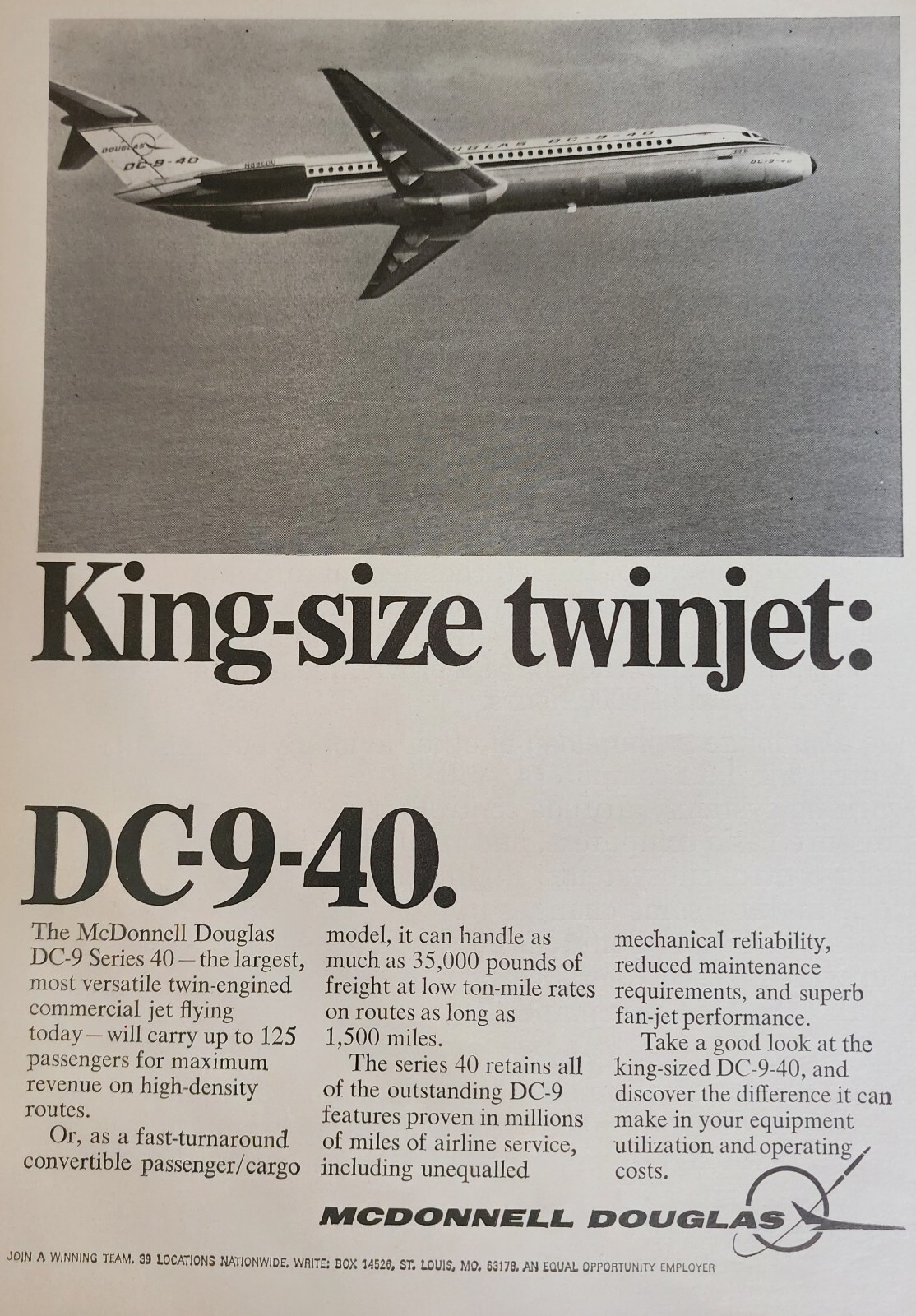 McDonnell Douglas DC-9 DC 9 Picture Magazine Ad Vintage Aircraft Wall Art