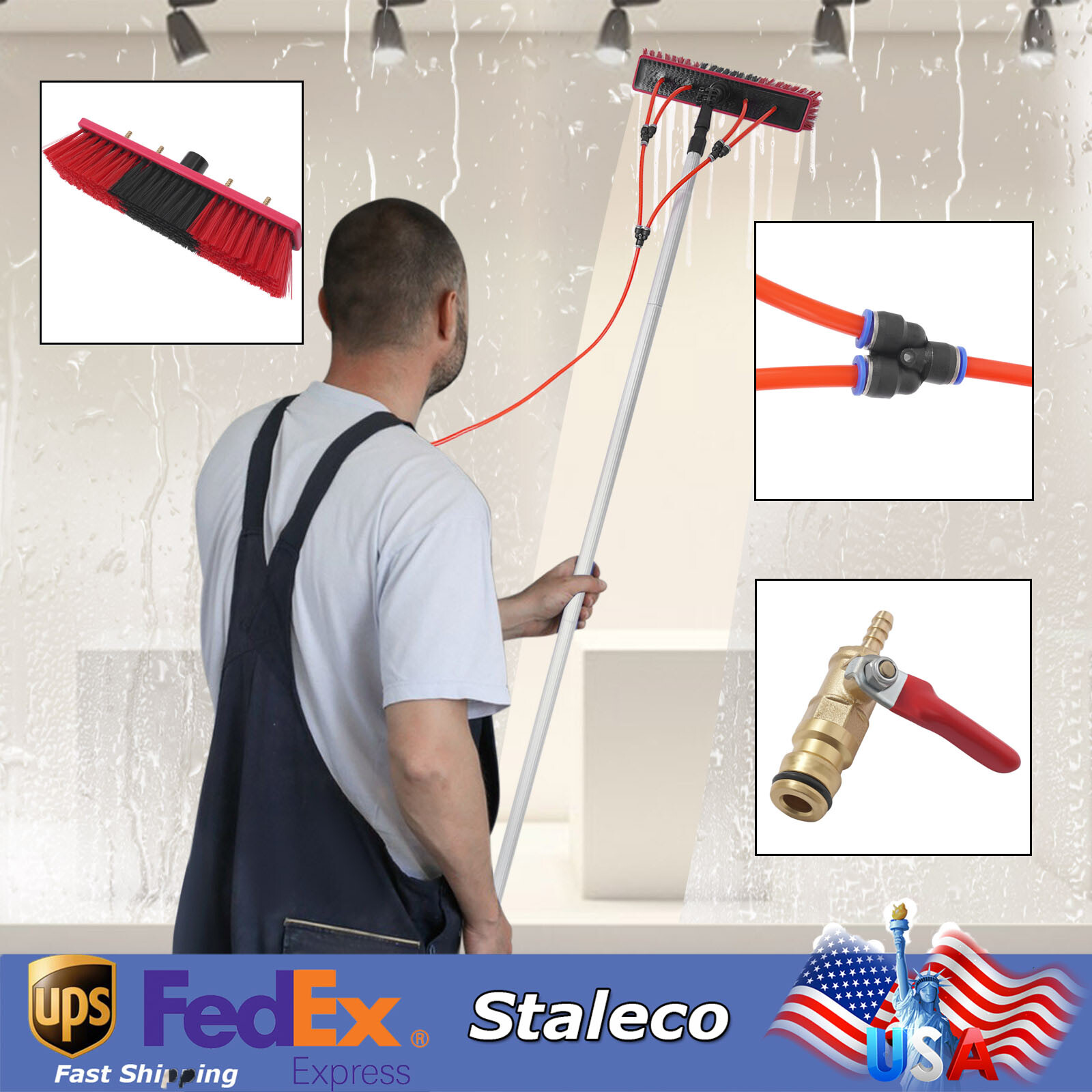 26FT Water Fed Pole Cleaning Brush Tool For Window+ Solar Panel Clean Washing