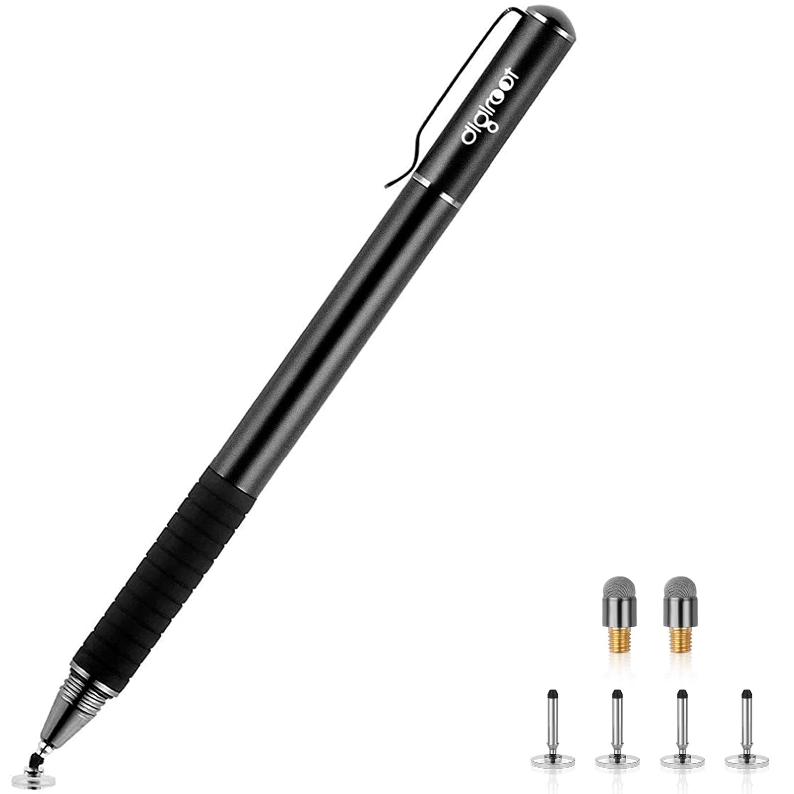Universal Stylus 2-in-1 Disc Pen for Touch Screens - 6 Replacement Tips Included