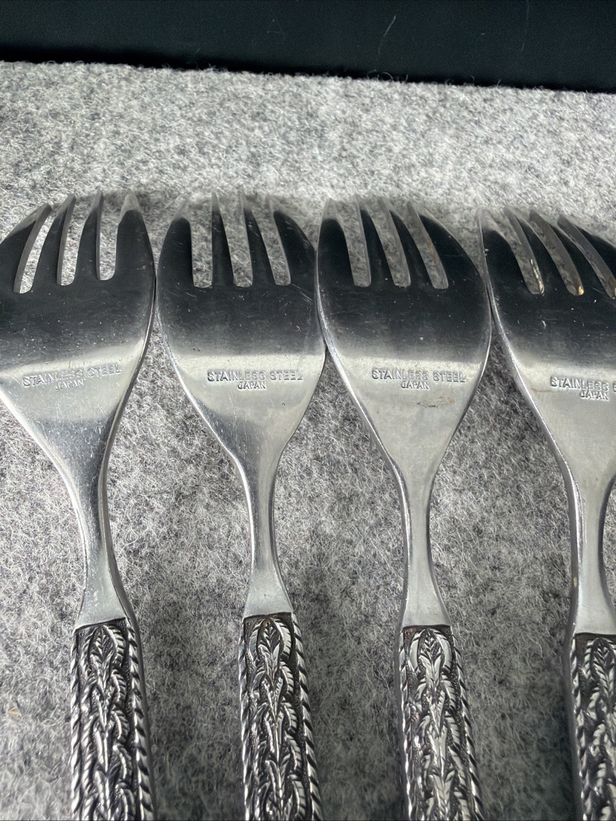 6 MCM JAPAN STAINLESS STEEL FLATWARE BRAIDED ROPE PATTERN Dinner Forks Flatware