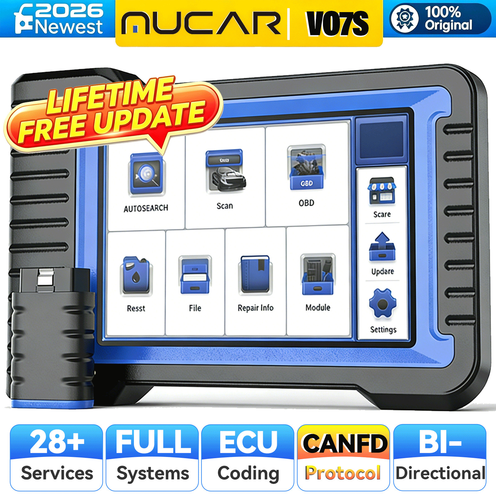 MUCAR VO7S ECU Coding Full System Diagnostic Scanner Actuator Testing Tool CANFD
