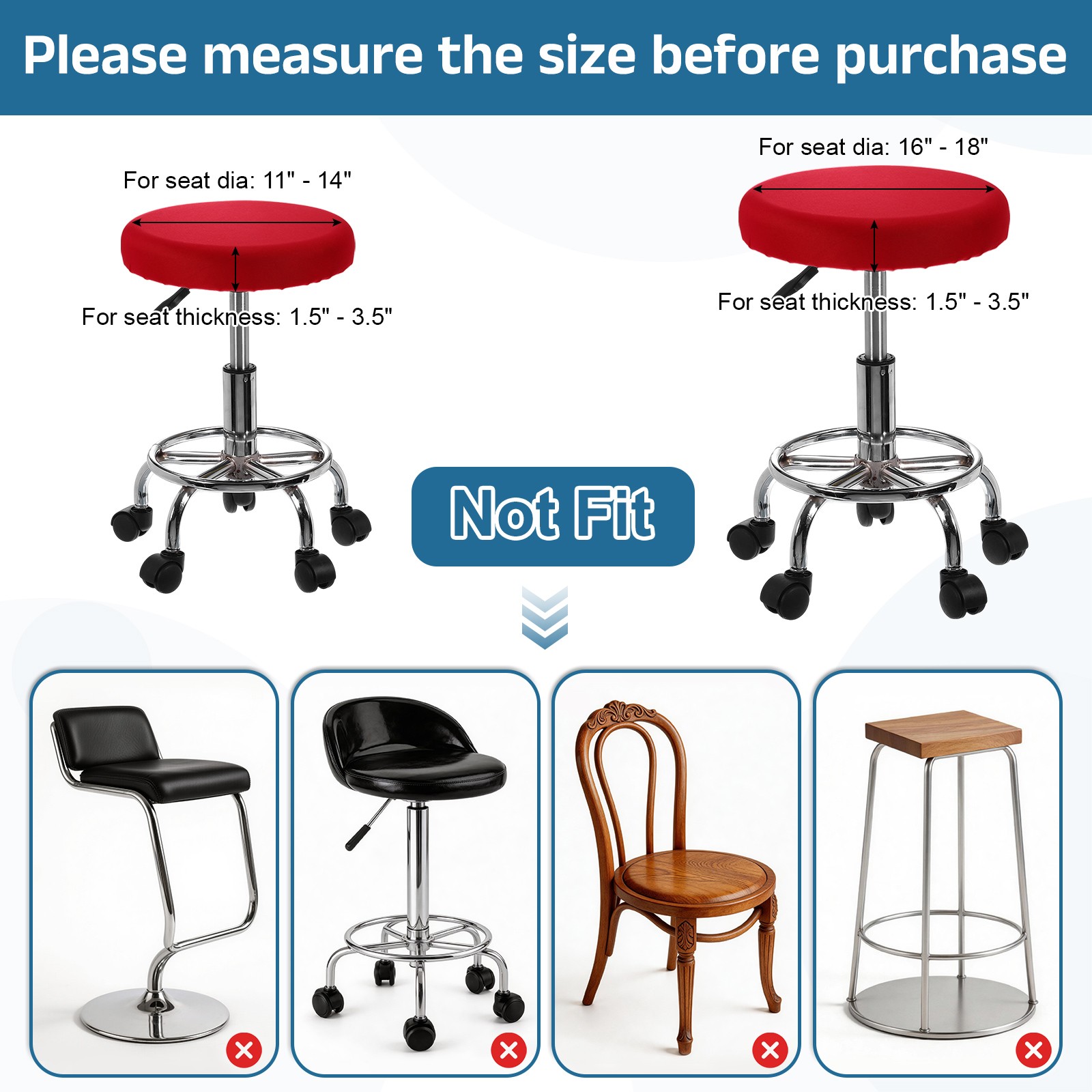 4Pack Stool Covers Round, 16-18 Inch Bar Stool Cover with Elastic, Gray