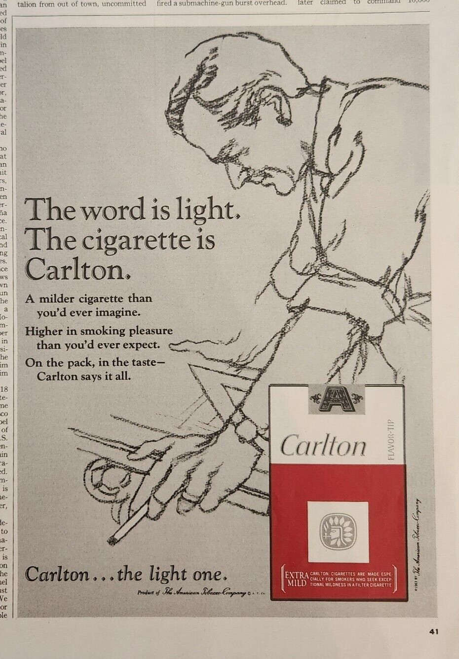 1965 Carlton Cigarettes Vintage Ad 11 x 7 the word is light