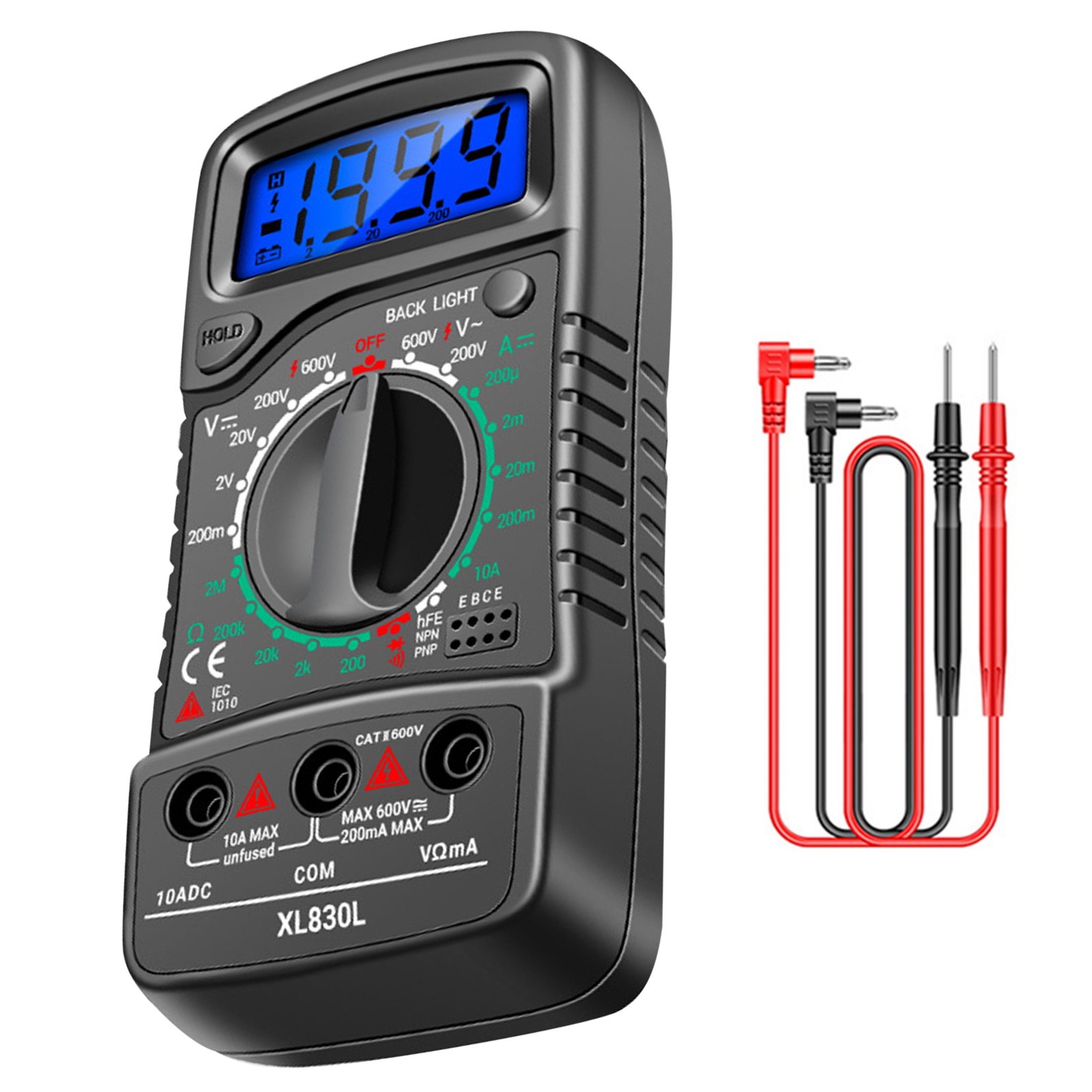 LCD Digital Multimeter Voltmeter Ammeter Ohmmeter Volt AC DC Tester Leads Meter