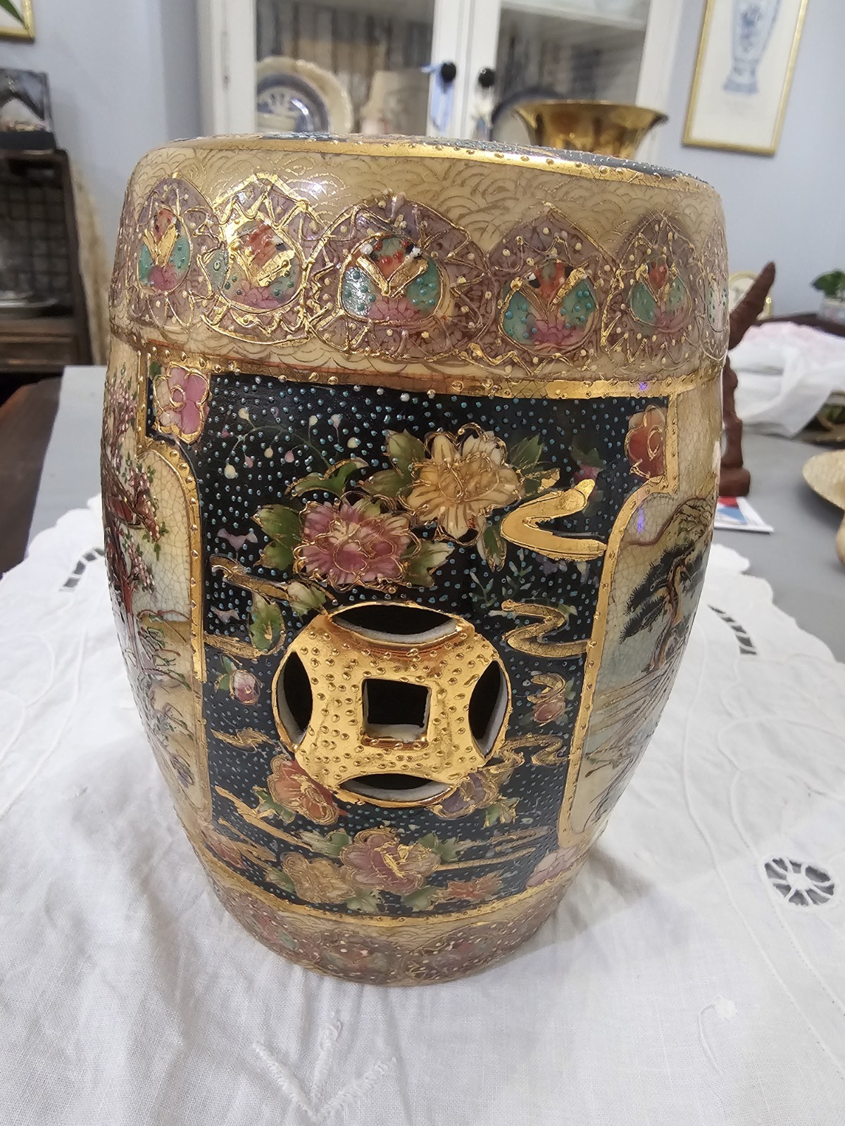 Vintage Royal Satsuma Hand Painted Garden Stool