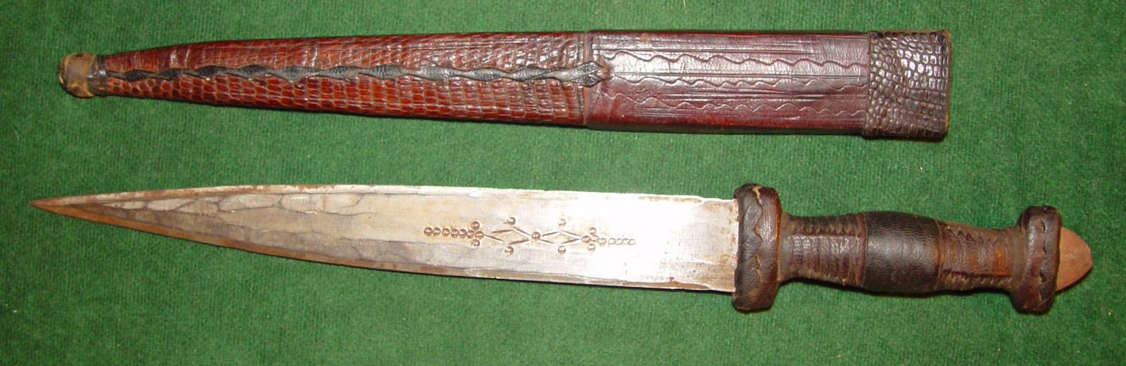 Beautiful Antique  Sudanese 14 1/2" Long Leather Sheathed   Dagger