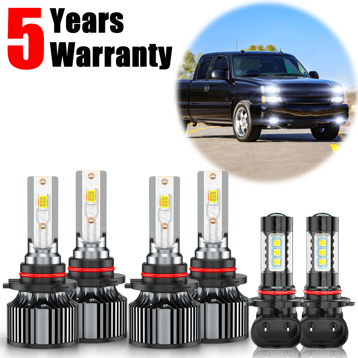 For GMC Sierra 1500 2003-2006 6x 6000K LED Bulbs Combo Headlights Fog Light