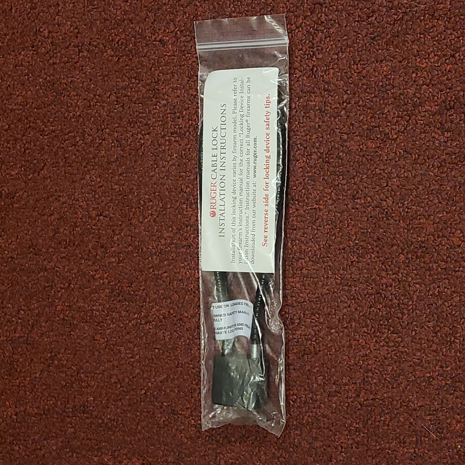 Ruger R15LC1 GUN Pistol Black Cable Lock With Keys Brand New