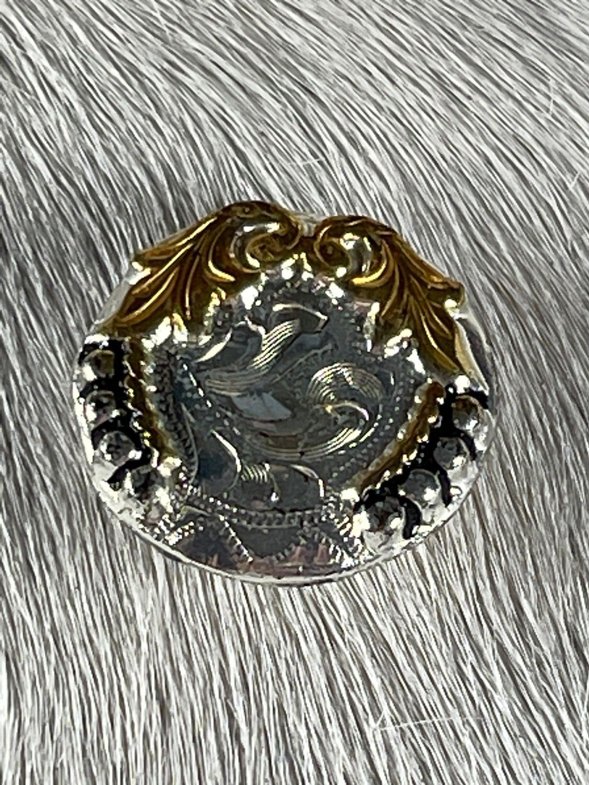 Western Concho 1 in Silver Engraved Screwback Spotted Gold Cowboy Craft
