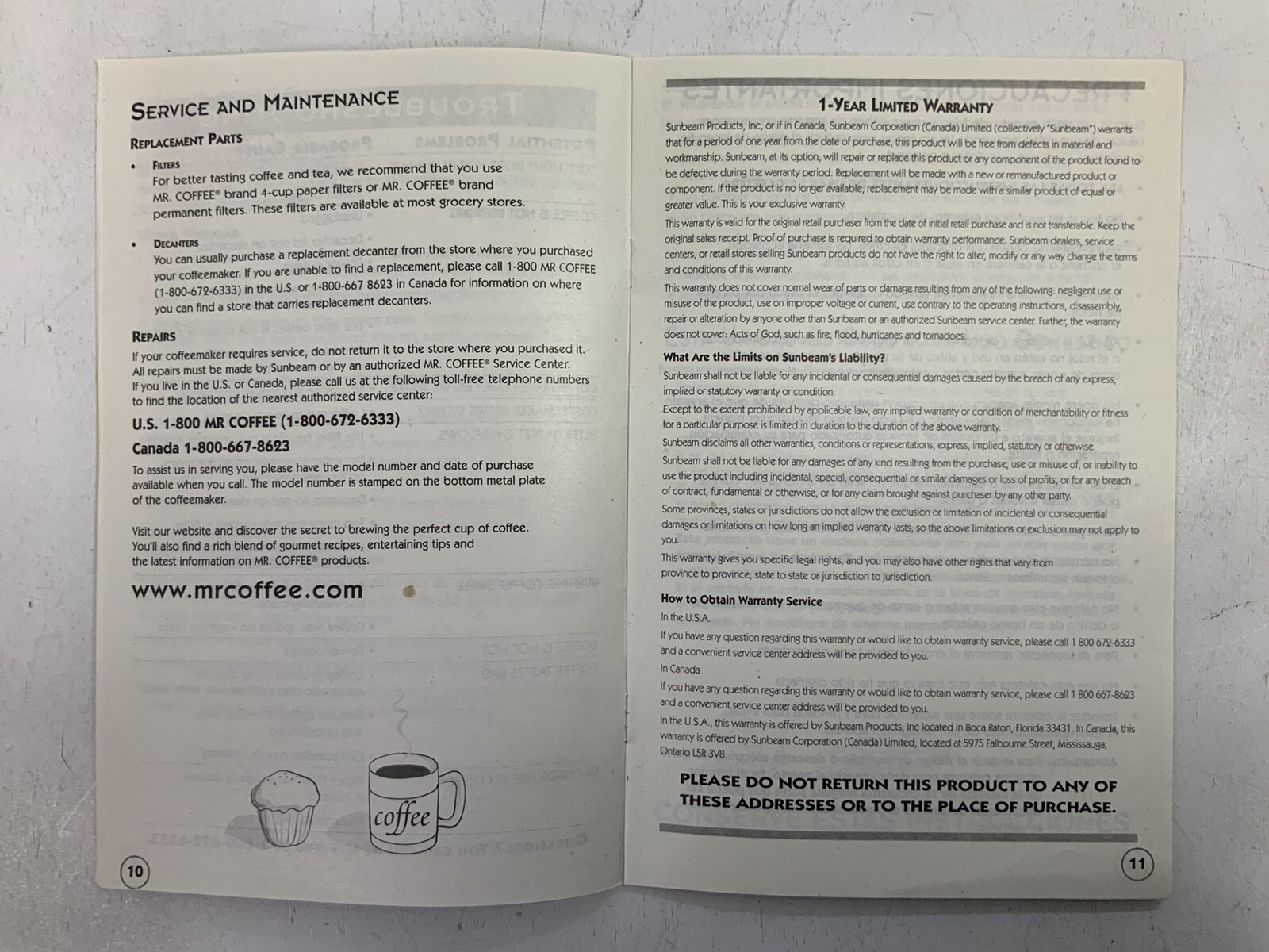 User Manual Mr Coffee Models TF4 & TF5 PreownedBookCom PreownedKitchenCom