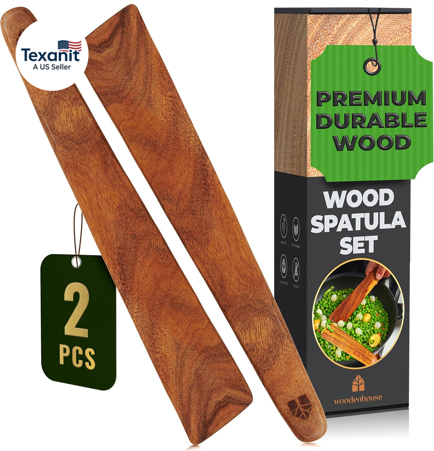 Wooden Spatula for Cooking Set of 2 – 12 Inch Teak Spatula Turner & Flipper for