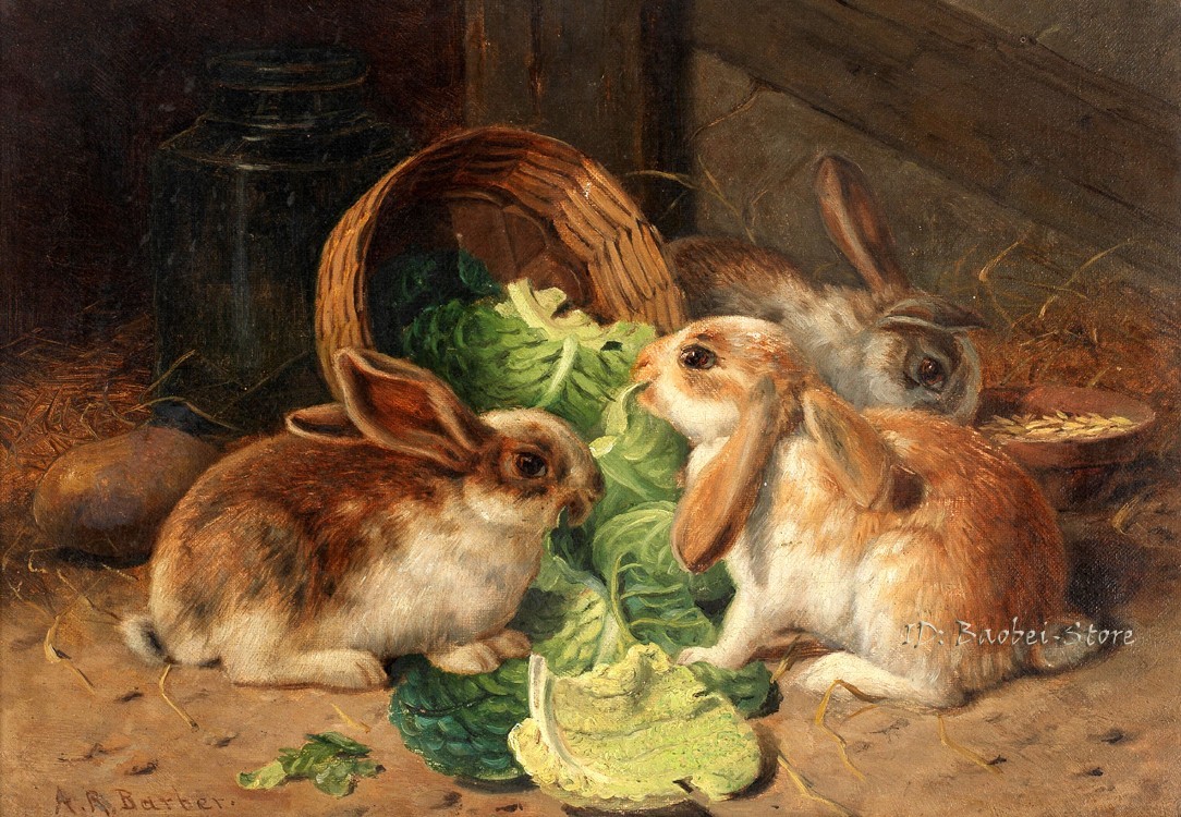 Canvas HD Print 3 rabbits Classical oil painting on canvas L3864
