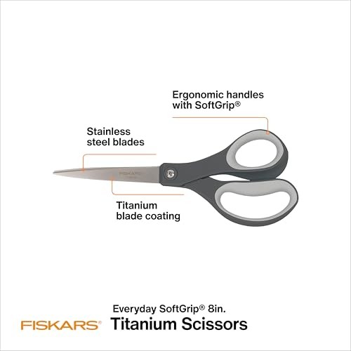 Fiskars 8" Comfort Grip Titanium All Purpose Scissors, Sharp Stainless Steel