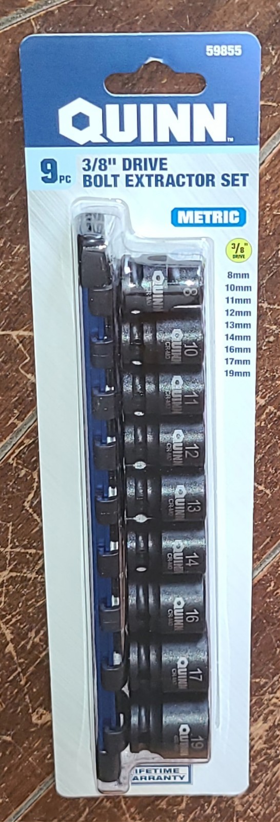 Quinn 9pc METRIC 3/8" Drive Bolt Extractor Set: 8/10/11/12/13/14/16/17/19 #59855