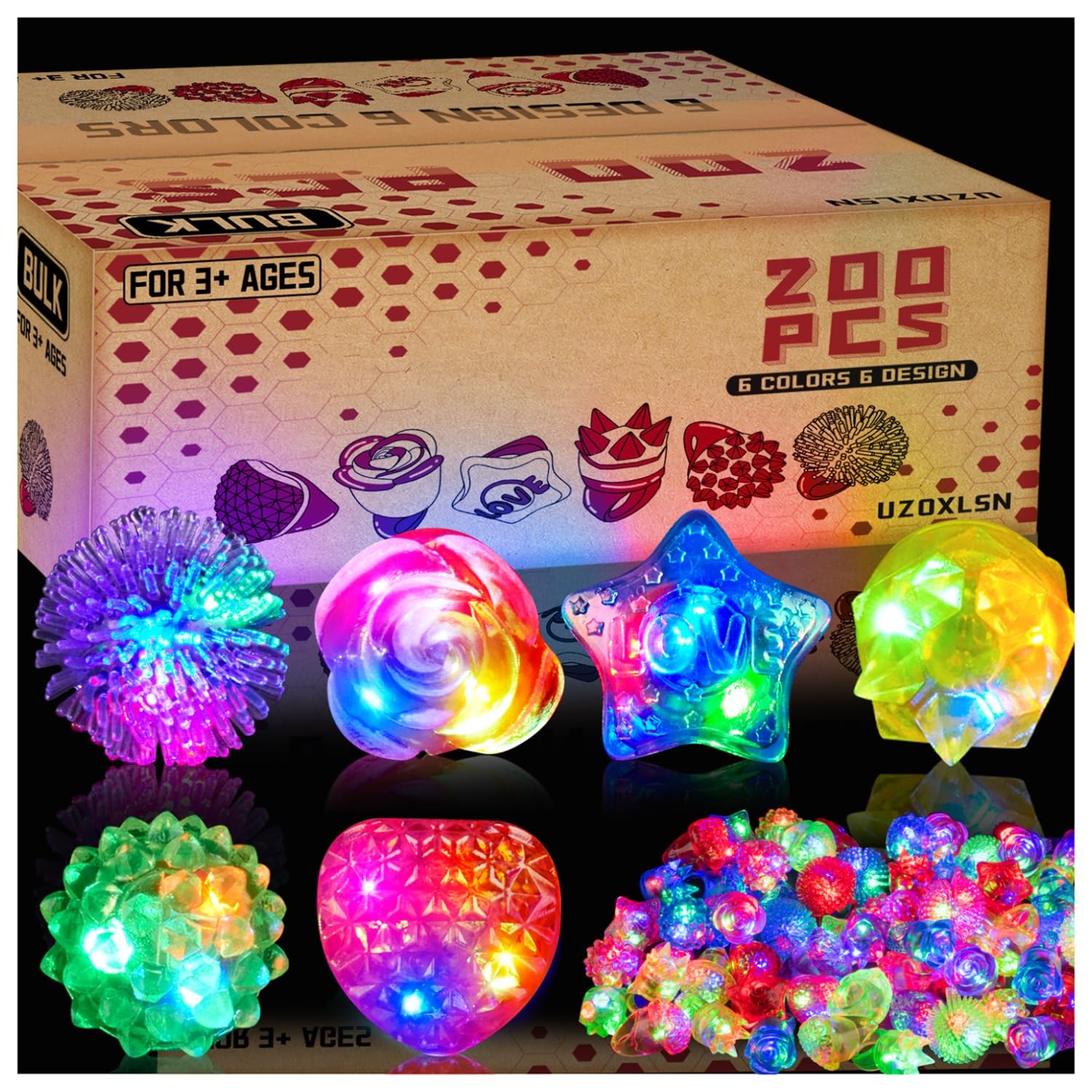 Glow Rings Multicolor Pack of 200 Led Bulk Party Supplies6 Light Kids Adults