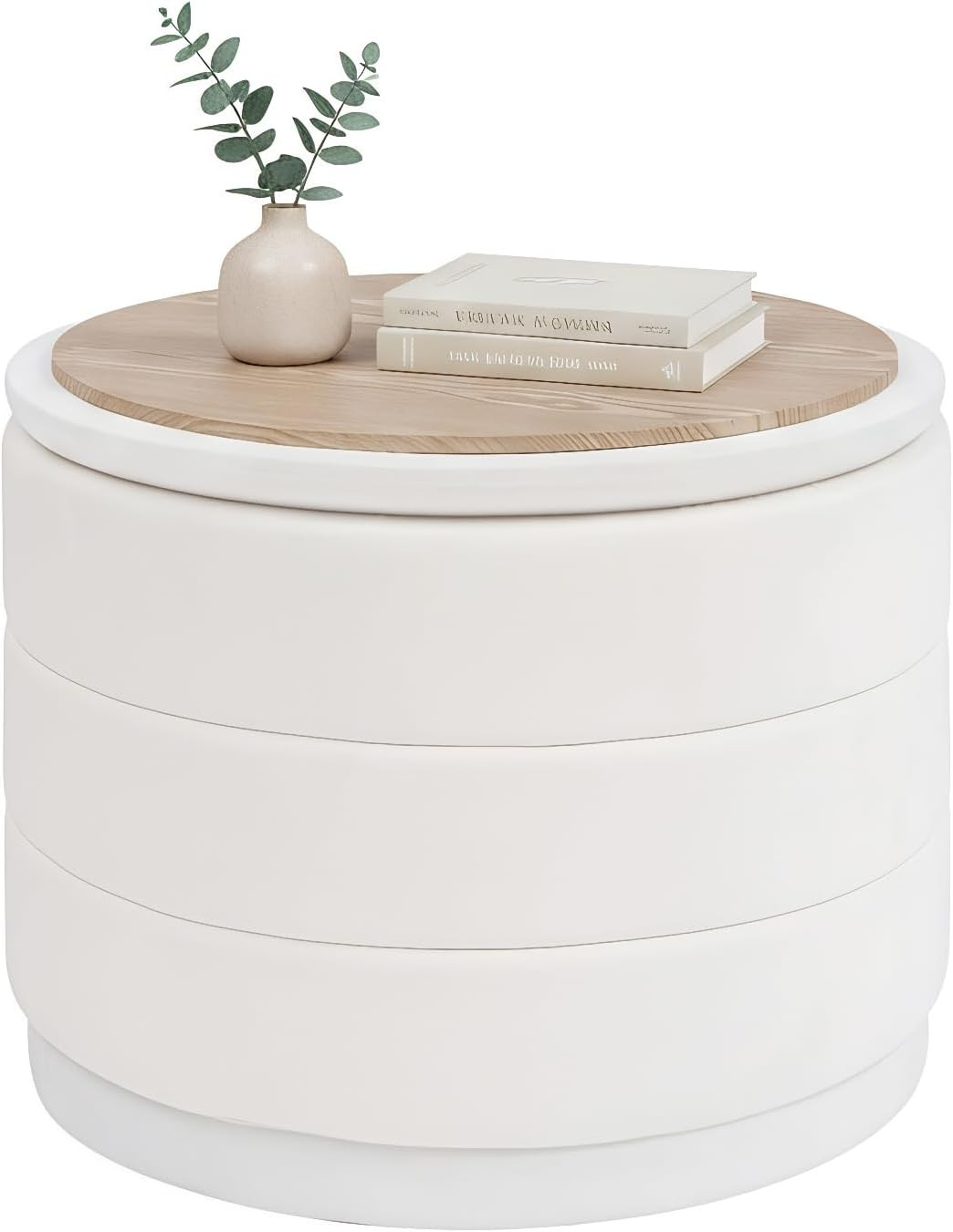 round Velvet Storage Ottoman with Tray, Folding Ottoman with Storage Coffee Tabl