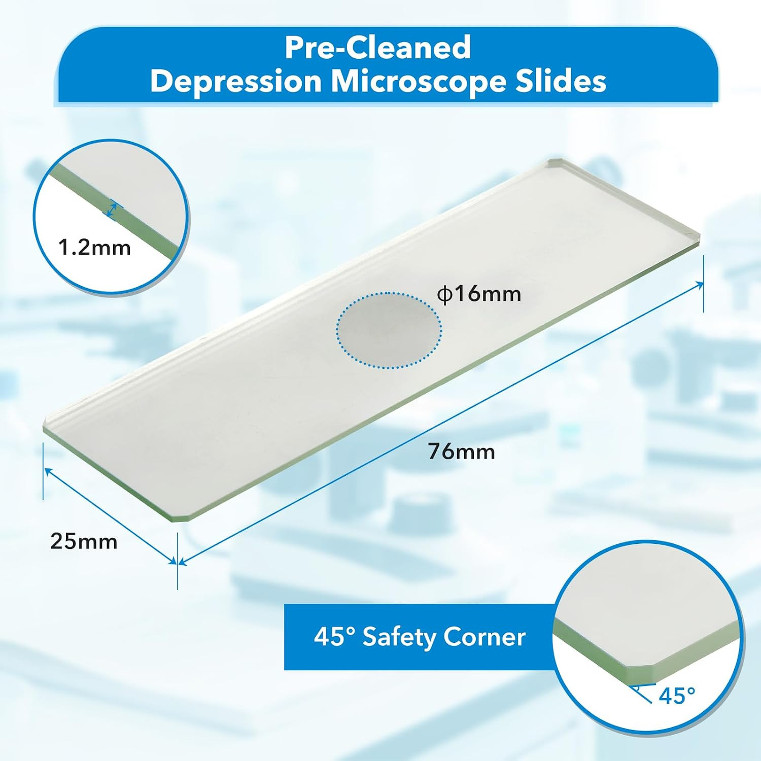 50 Pack Concave Microscope Slides, Pre-Cleaned Optical Glass, Ground Edges, Blan