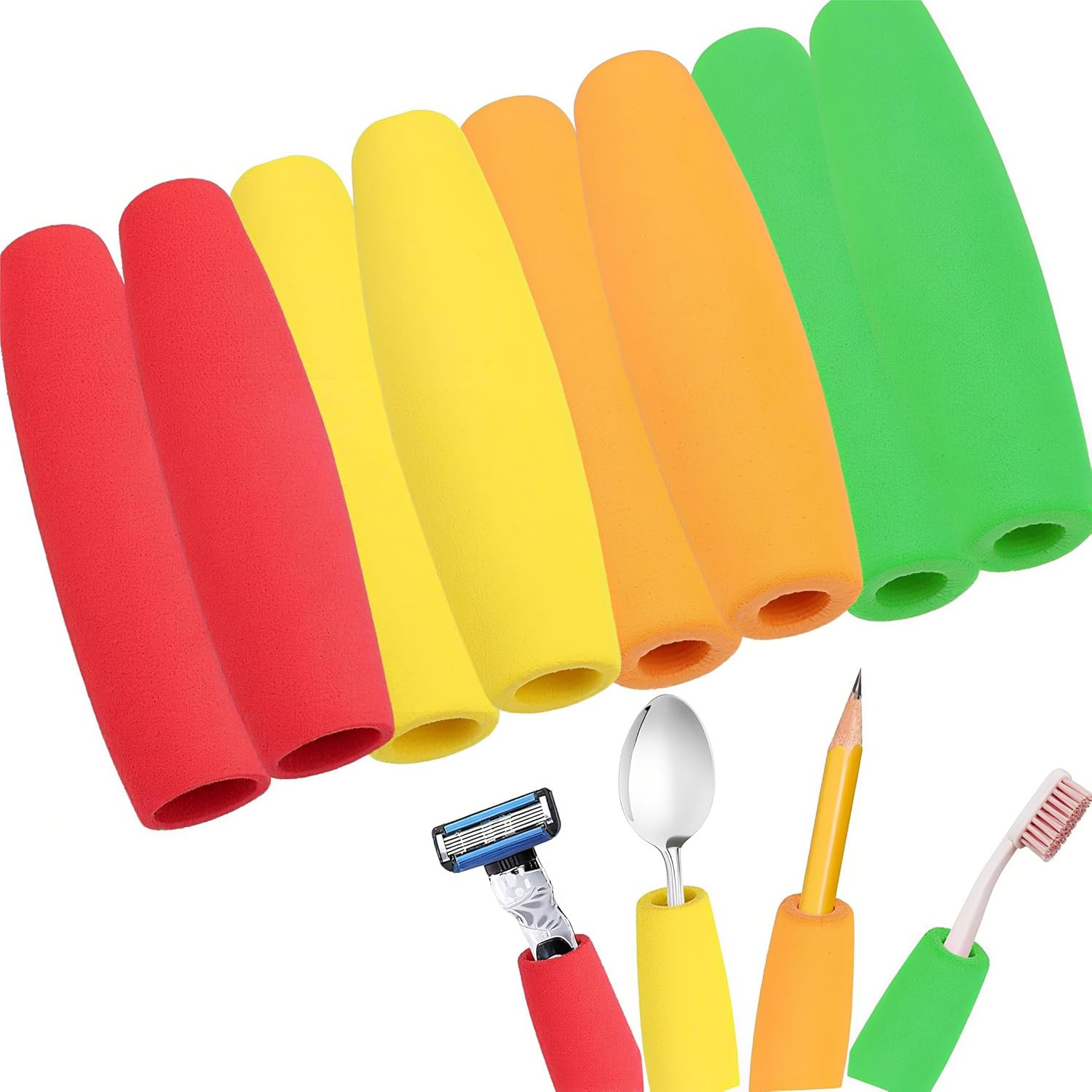 8 Pack Adaptive Foam Grip Tubing for Utensils Arthritis Senior Handicap Aid Set
