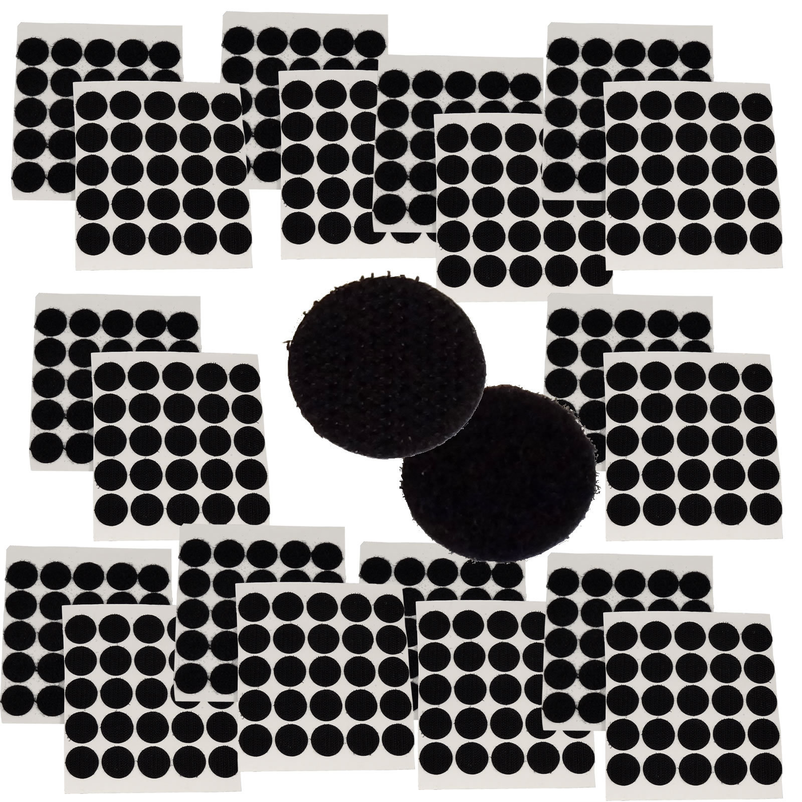 BLACK Round Coin Hook & Loop Fastener Self Adhesive Sticky Back 3/4" Sets of 250