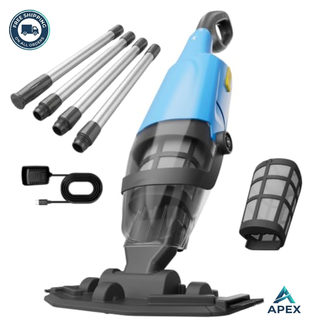 Cordless Pool Vacuum 18 GPM 87 Inch Pole 60 Minute Runtime Handheld Above
