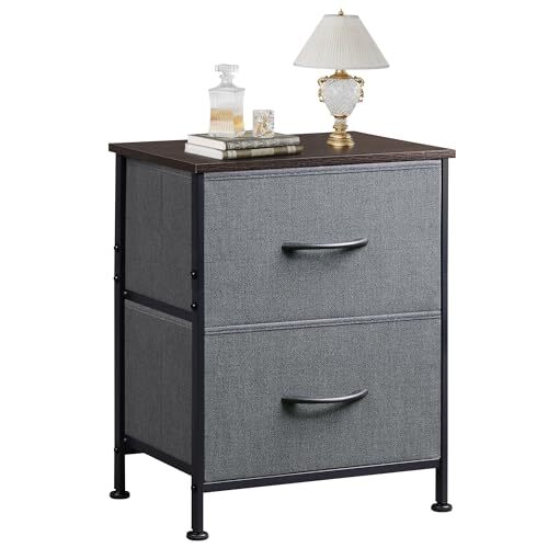 Nightstand, 2 Drawer Dresser for M(11.8"D x 15.7"W x 20.9"H) 1 A-dark Grey