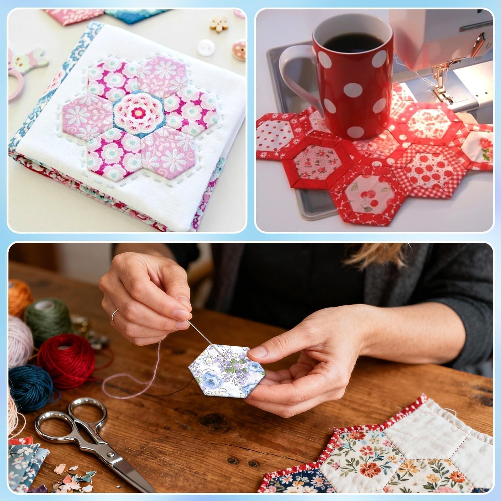 2000 PCS 1 Inch White Hexagon Piecing Paper Templates Quilting Patchwork