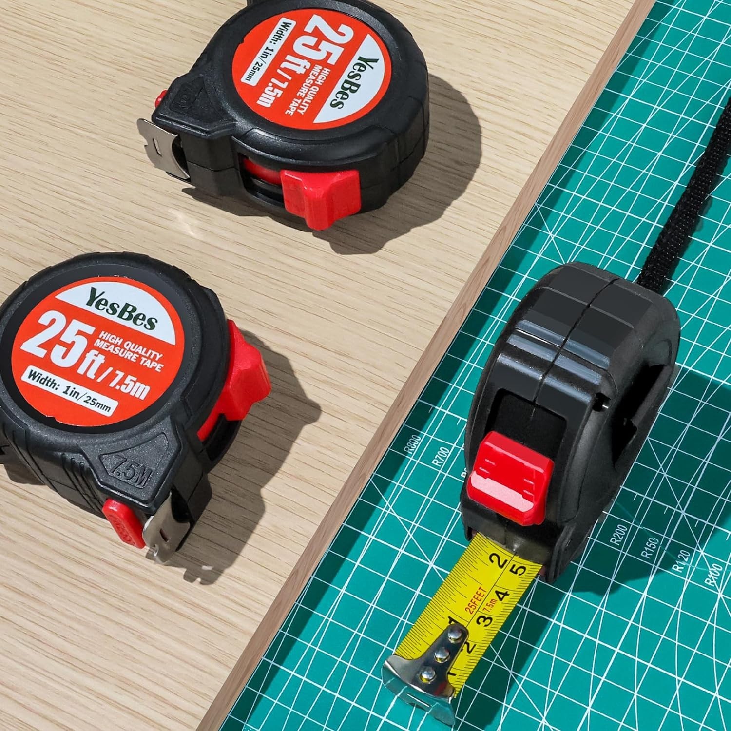 Measuring Tape 25 ft Bulk Pack Easy Read Retractable Self-Lock 5 Pack