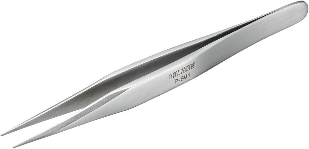 Hozan P-891 Heavy Duty Tweezers 0.6mm tip Stainless Steel Straight Japan