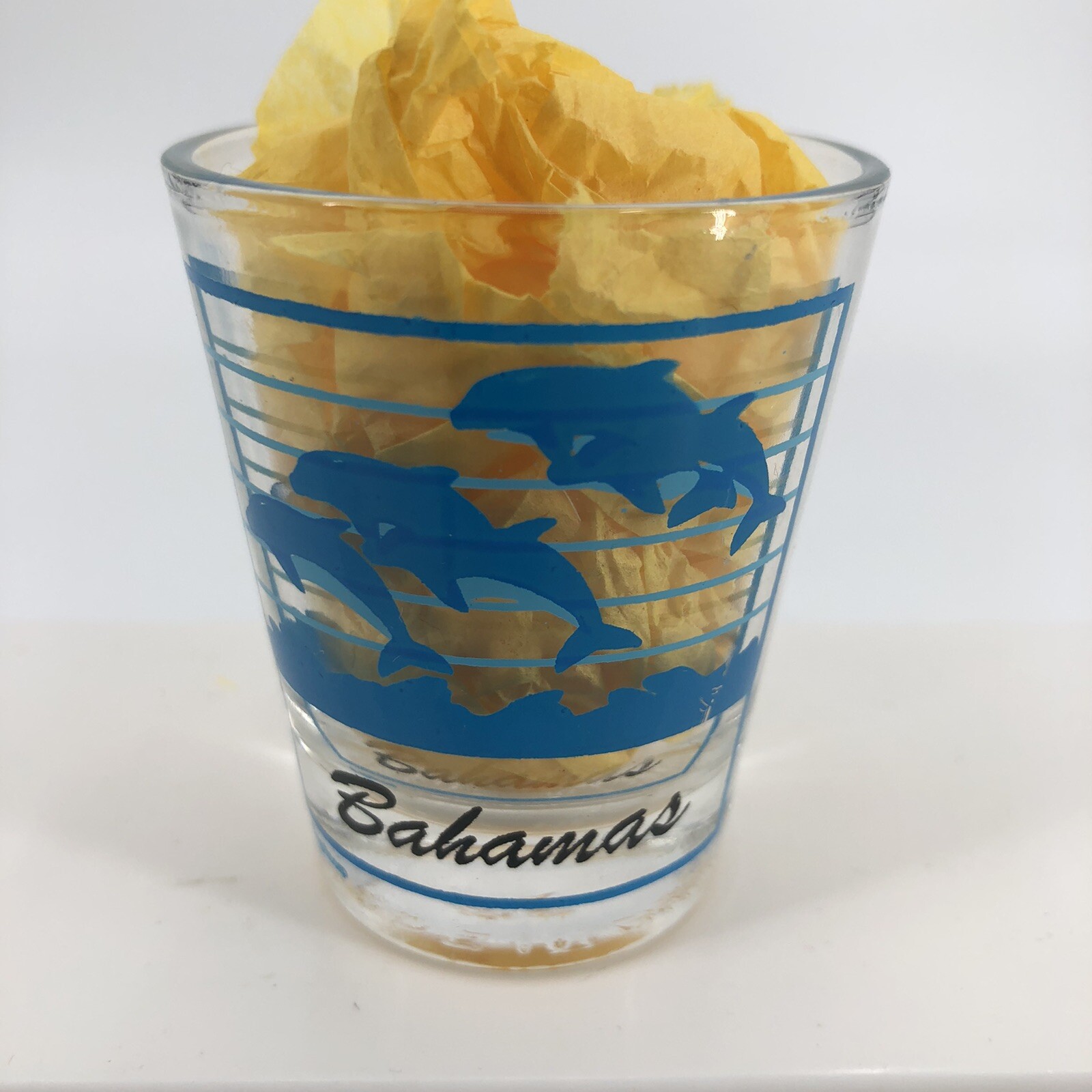 Bahamas Souvenir Shot Glass w/ Blue Dolphins
