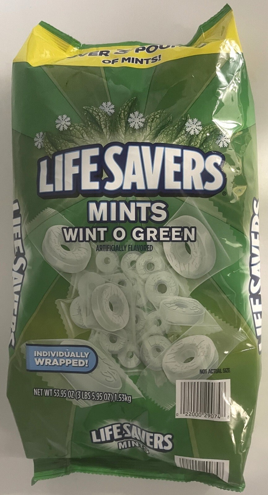 Lifesavers Mints Wint O Green Wintergreen 53.95 Oz Bag Apprx 437 Wrapped Pieces