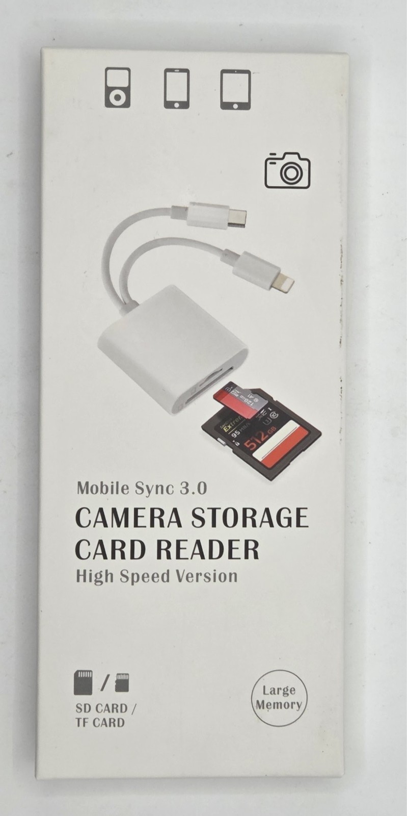 Mobile Sync 3.0 Camera SD and MicroSD Card Reader w/ Lightning & USB-C  -   NEW