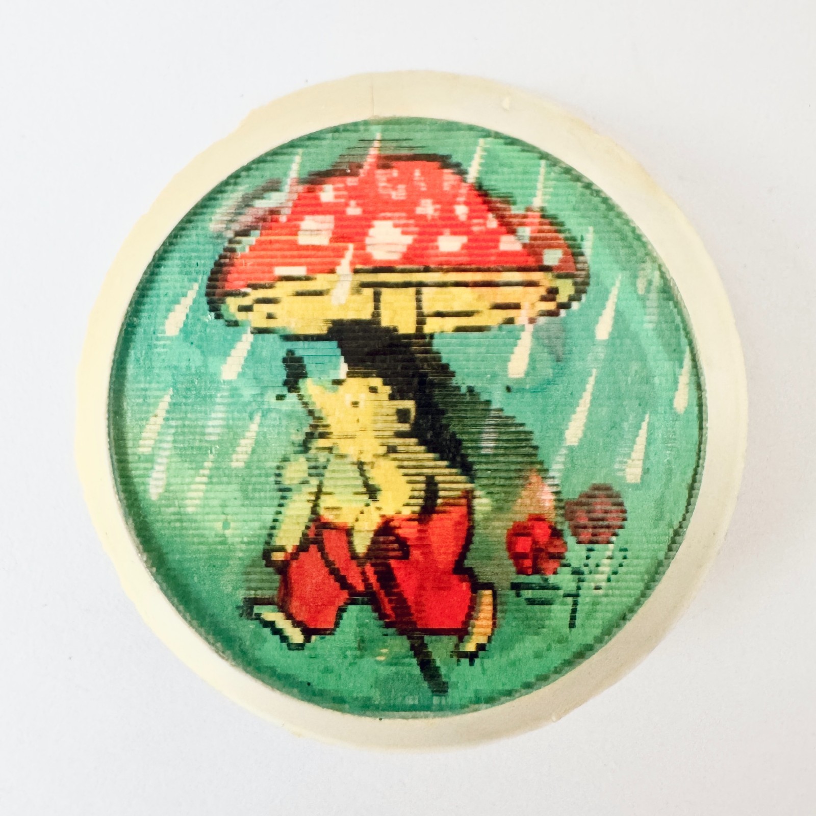 Stereo Lenticular Pin Badge Hedgehog with Mushroom Soviet USSR Vintage
