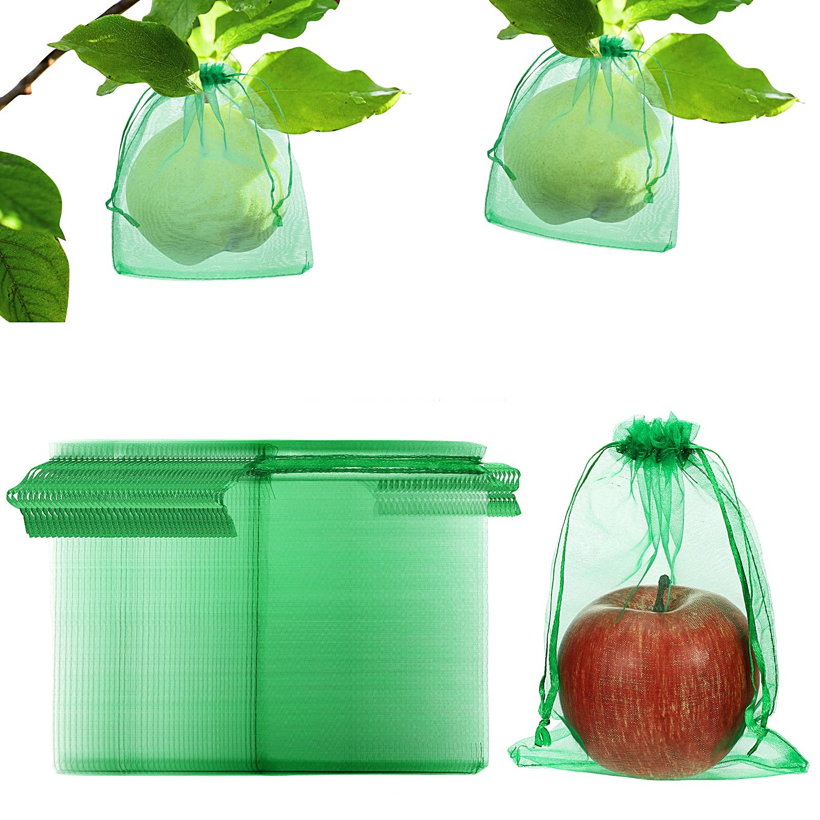 100 Pcs Fruit Protection Bags, Netting Bags for Trees Green