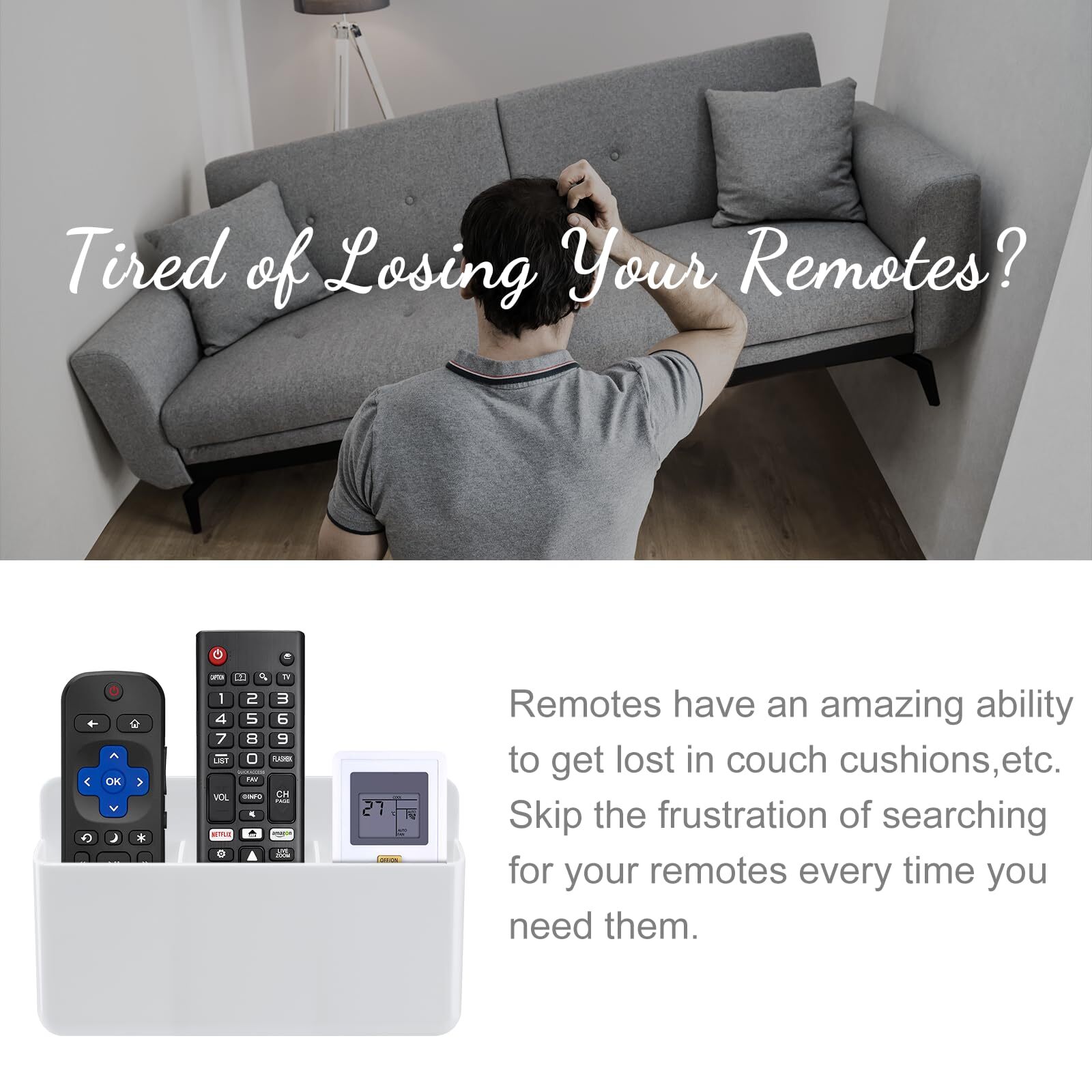 3 Slot Adjustable Remote Holder Wall Mount TV Controller Holder Hollow Bottom...