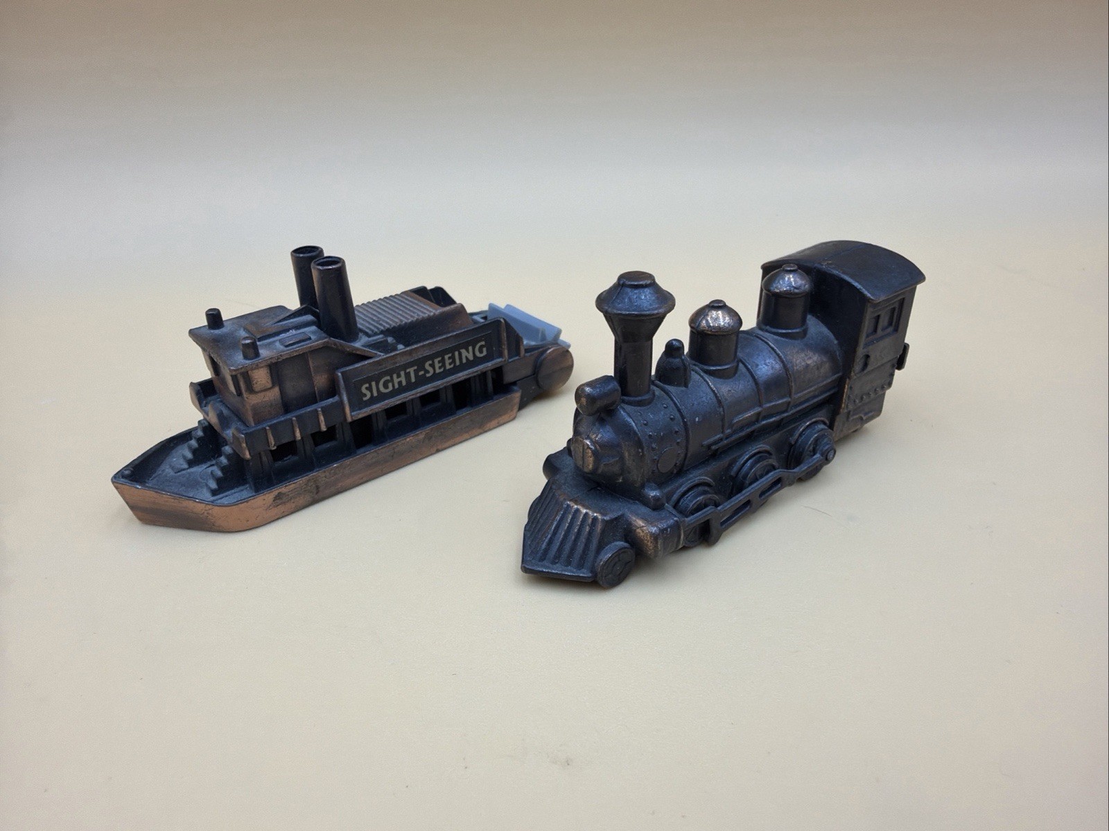 Vintage Die-cast Miniature Ferryboat and Locomotive Pencil Sharpers