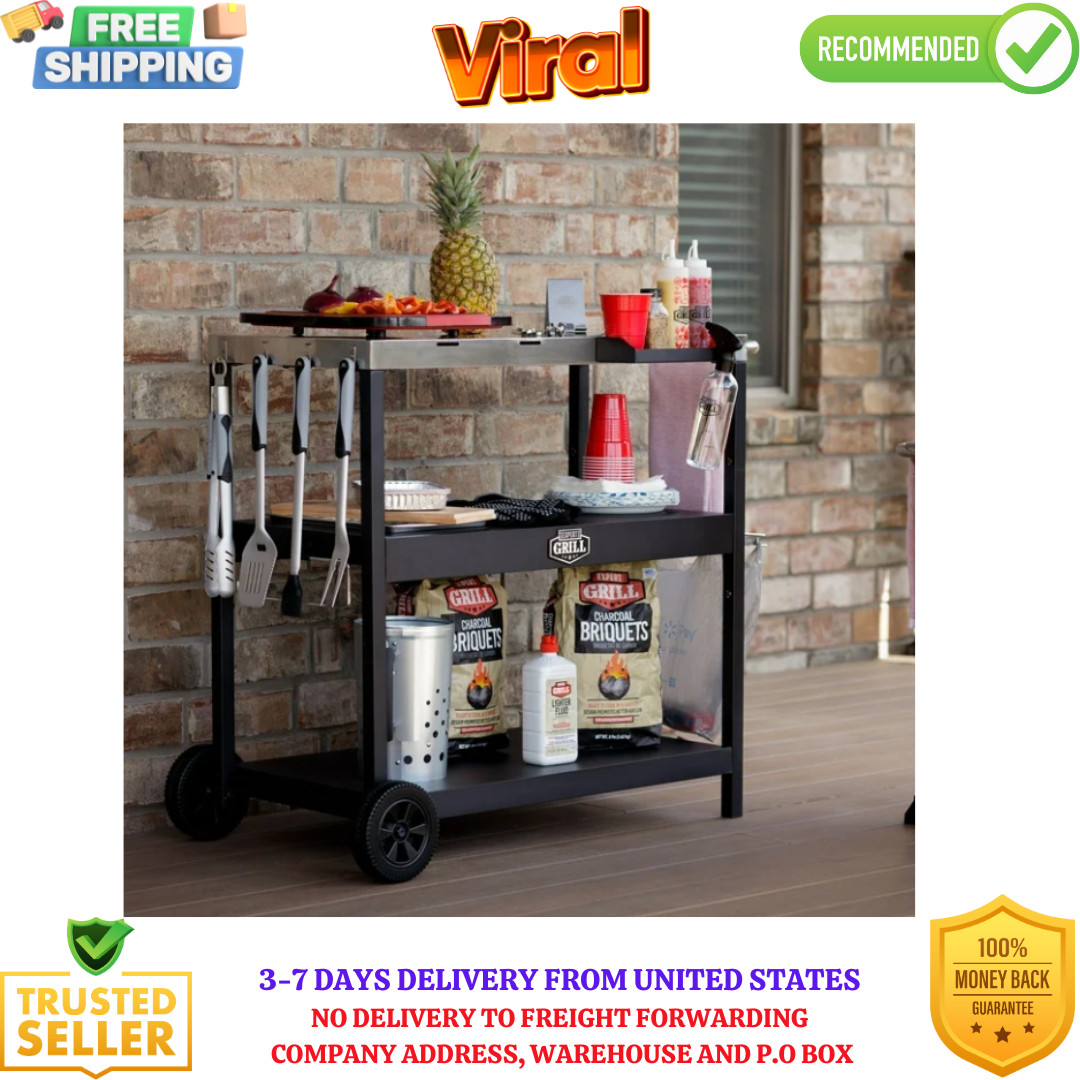 3-Shelf Movable Grill Table Outdoor Garden BBQ Food Prep Cart