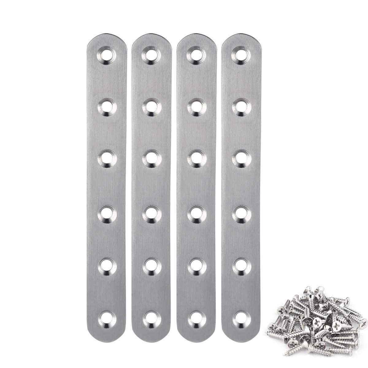 4 Pieces Stainless Steel Straight Brace (6.1 x 0.7 inch，156 6.1 inch, Silver