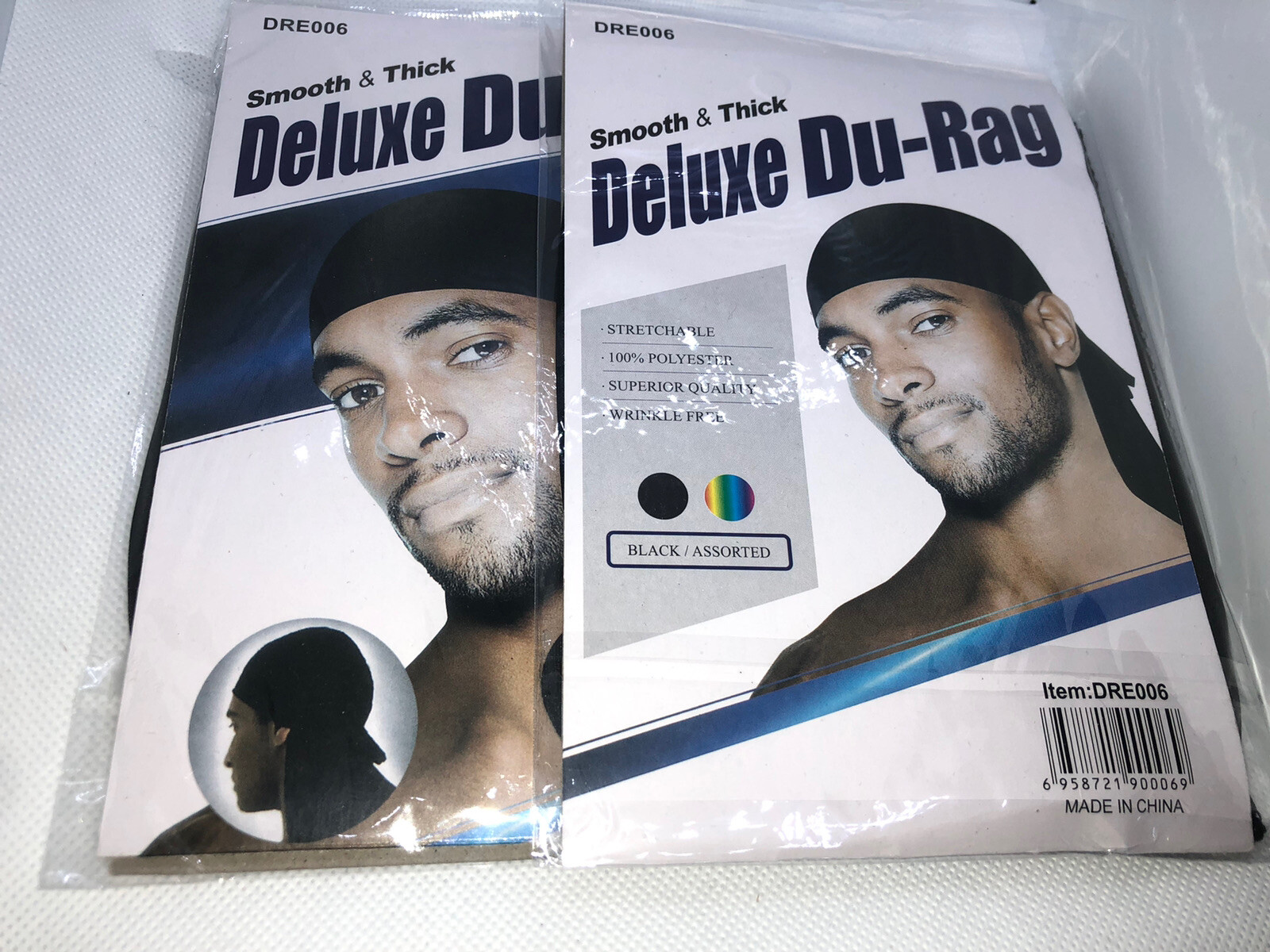 Set of 2 Black Smooth & Thick / Shiny & Silky Deluxe Du Rag Durag