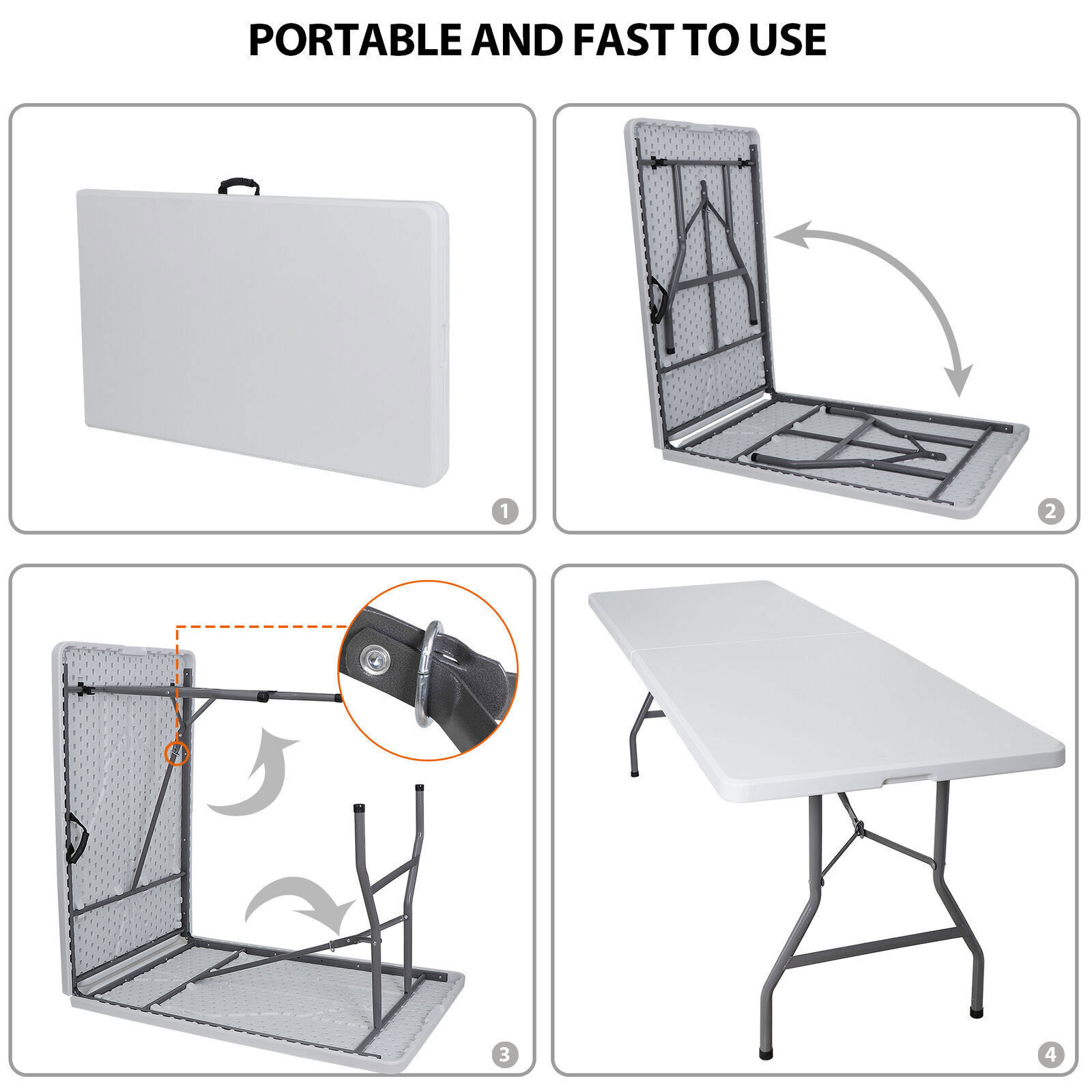 2PCS 8' Folable Camping Table w/Handle Lock Dining Table Picnic Camping Table